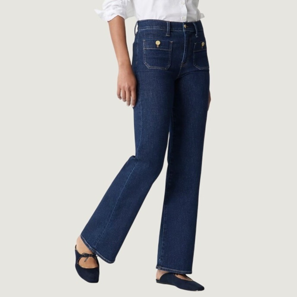 J.Crew‎ Slim Wide Leg Sailor Jeans Womens 25 Dark Wash Raw Hem Patch Pocket
